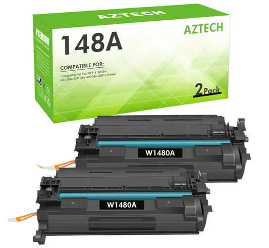 Aztech 148A Toner Cartridge (with Chip) Compatible Replacement for 148A Black Toner Cartridge W1480A W1480X MFP 4101fdw 4101fdn Pro 4001dw 4001dn 4001n Printer Ink (2 Pack)