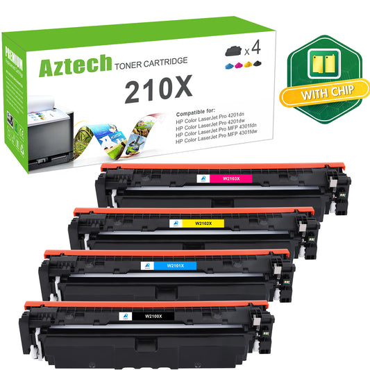 Chip-Ready Remanufactured HP 210X High-Yield Toner Set Compatible for HP Color LaserJet Pro MFP 4301fdw 4301fdn 4201dw 4201dn Series Printer W2100X W2100A Ink (BK/C/M/Y 4 Pack)