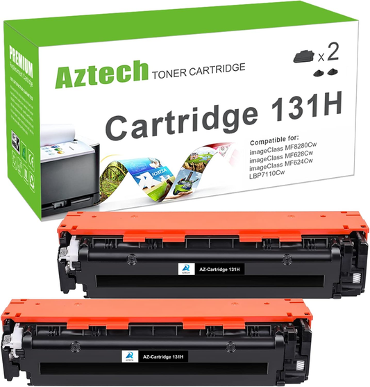 Aztech Compatible Toner Cartridge Replacement for Canon 131 131H CRG131 CRG-131 Toner Cartridge ImageClass MF8280Cw MF624Cw MF628Cw LBP7110Cw Printer Ink (Black, 2-Pack)