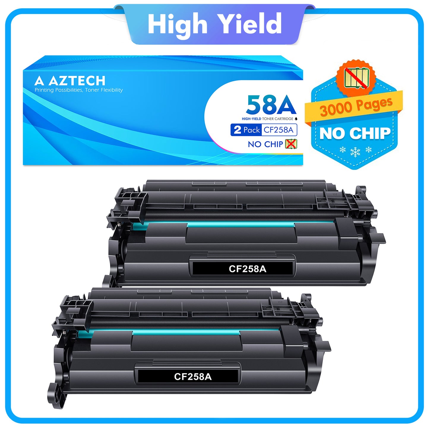 58A CF258A Toner Cartridge (NO CHIP) | 2-Pack Compatible Black Toner for HP 58A CF258A 58X CF258X Laserjet Pro M404n M404dn M404dw MFP M428fdw M428fdn M428dw M404 M428 Printer Ink