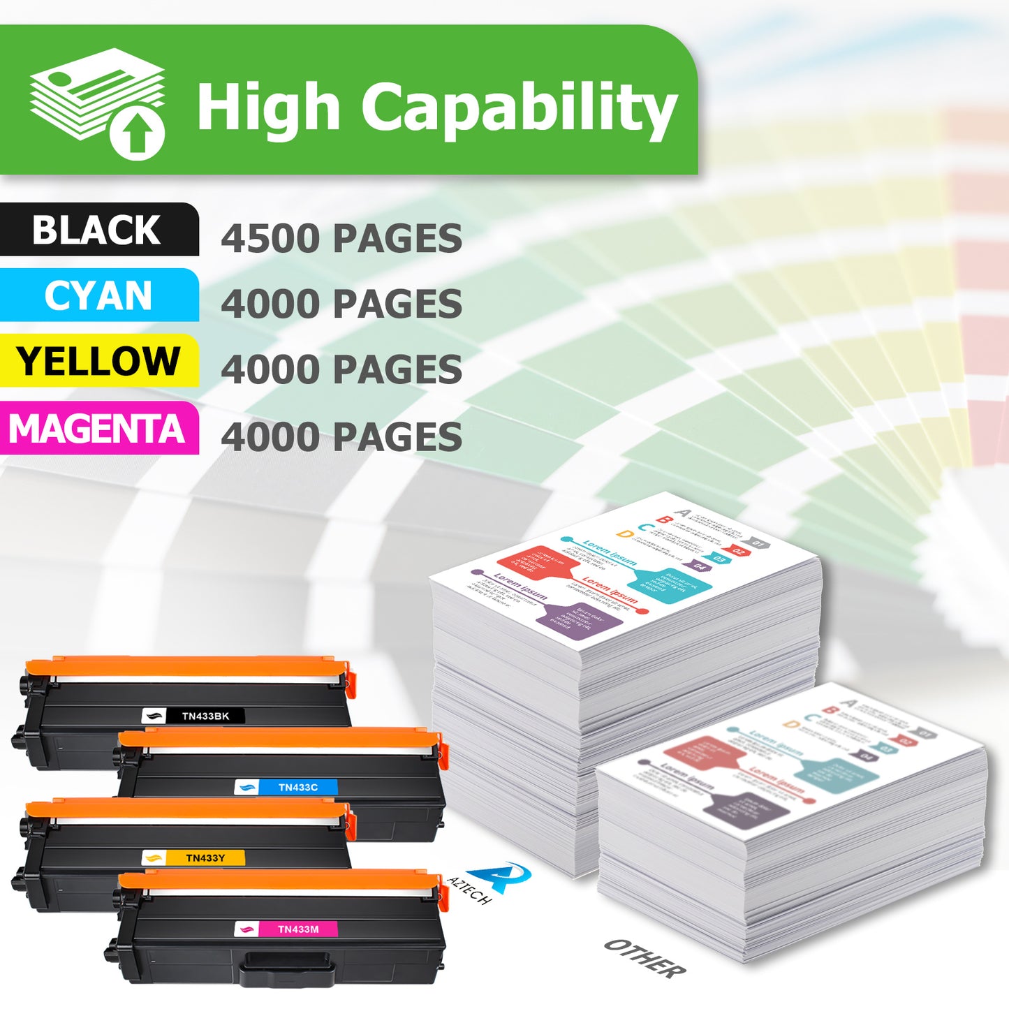 TN433 Toner Cartridge 4-Pack Compatible for Brother TN-433 TN-431 TN436 TN433BK MFC-L8900CDW HL-L8360CDW L8260CDW L8360CDWT MFC-L8610CDW Printer (Black Cyan Yellow Magenta)