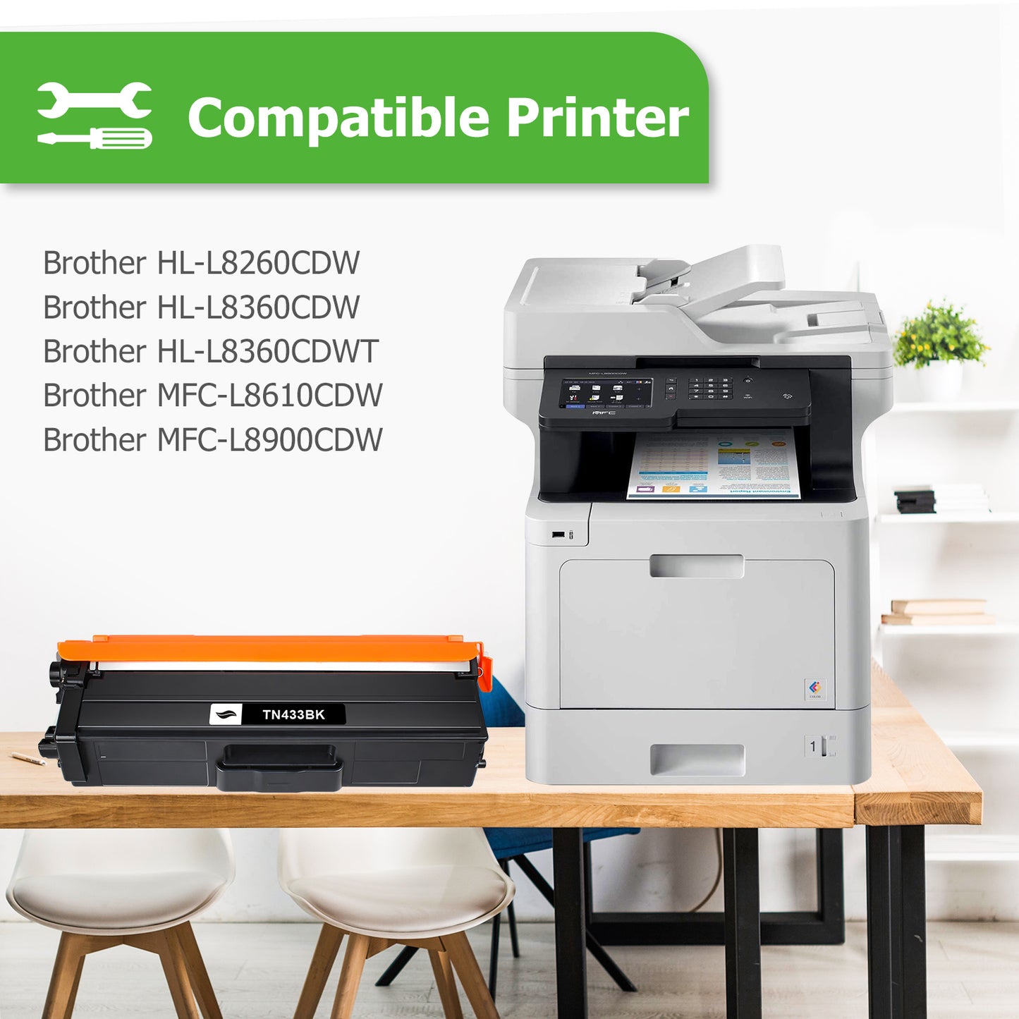 TN433 Toner Cartridge 4-Pack Compatible for Brother TN-433 TN-431 TN436 TN433BK MFC-L8900CDW HL-L8360CDW L8260CDW L8360CDWT MFC-L8610CDW Printer (Black Cyan Yellow Magenta)