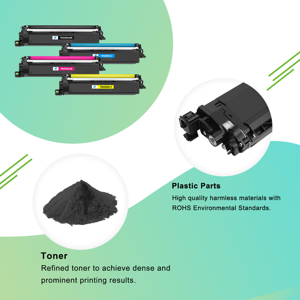 TN229XL Toner Cartridge with Chip Compatible for Brother TN-229XL TN229 TN-229 Work for MFC-L3780CDW MFC-L3720CDW HL-L3280CDW HL-L3220CDW HL-L3300CDW Printer (High Yield, BK/C/M/Y)