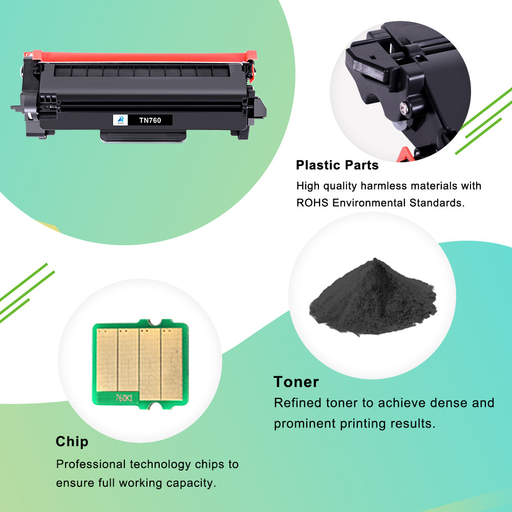 AAZTECH TN760 Toner Cartridge Compatible for Brother TN760 TN-760 TN 760 TN730 TN-730 MFC-L2750DW HL-L2390DW HL-L2350DW MFC-L2710DW HL-L2395DW Printer Ink (Black, 2-Pack)