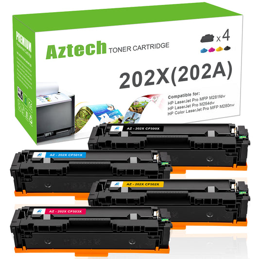 AAZTECH 4-Pack Compatible Toner Cartridge Replacement for HP 202 202X CF500X CF501X CF502X CF503X Printer Ink(Black,Cyan,Magenta,Yellow)