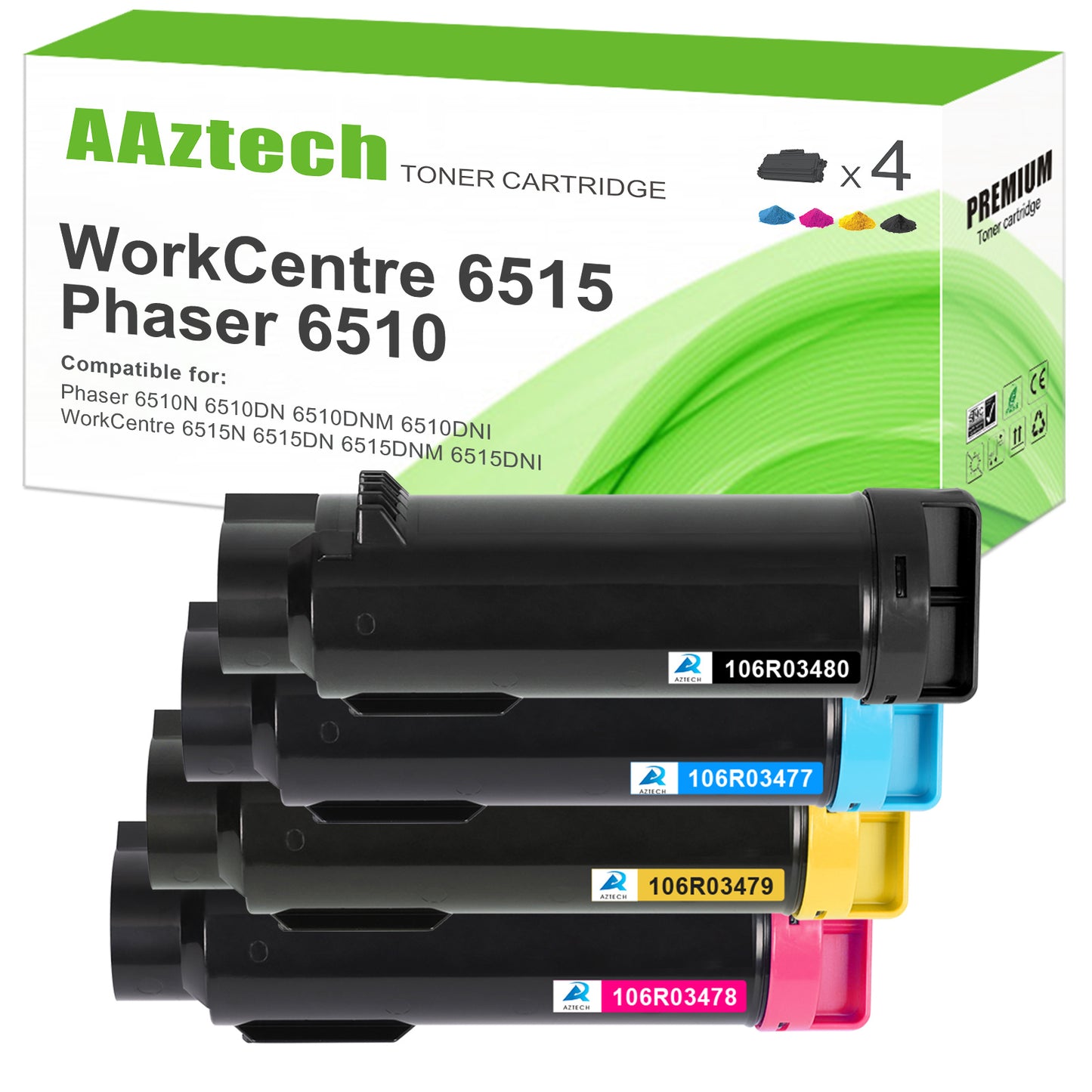 AAZTECH Compatible Toner Cartridge for Xerox Phaser 6510 WorkCentre 6515 6510dn 6515dn for 106R03480 106R03477 106R03478 106R03479 (Black,Cyan,Magenta,Yellow)