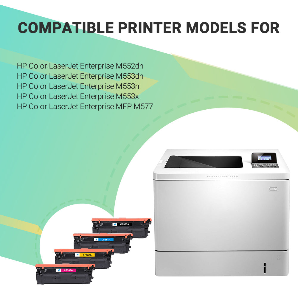 508A CF360A 508X 4-Pack Compatible Toner Cartridge for HP CF360A 508A Color LaserJet Enterprise 552dn M553dn M553n M553x MFP M577 Printer (Black,Cyan,Magenta,Yellow)