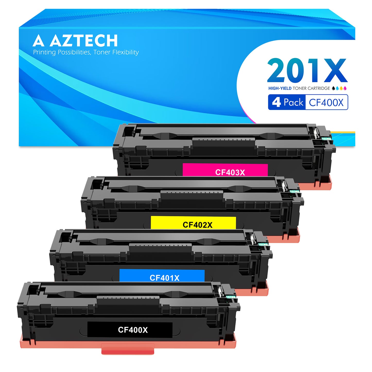201X 201A 4-Pack Compatible Toner Cartridge for HP 201X 201A CF400X CF400A use with HP Color Laserjet Pro MFP M277dw M252dw M277c6 M252 M277 Printer Ink (Black,Cyan,Yellow,Magenta)