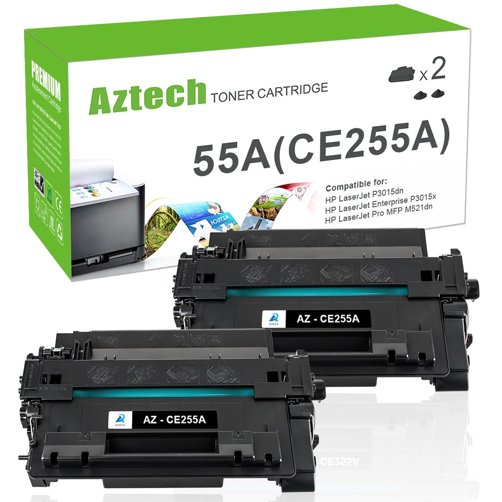 HP 55A CE255A Standard Yield Black Compatible Toner Cartridges 2 Pack