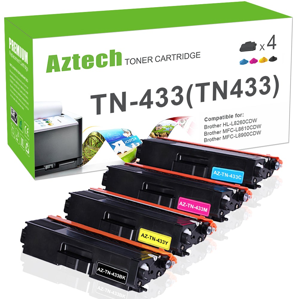 Brother TN433BK TN433C TN433M TN433Y Toner Cartridge Replacement 4 Pack