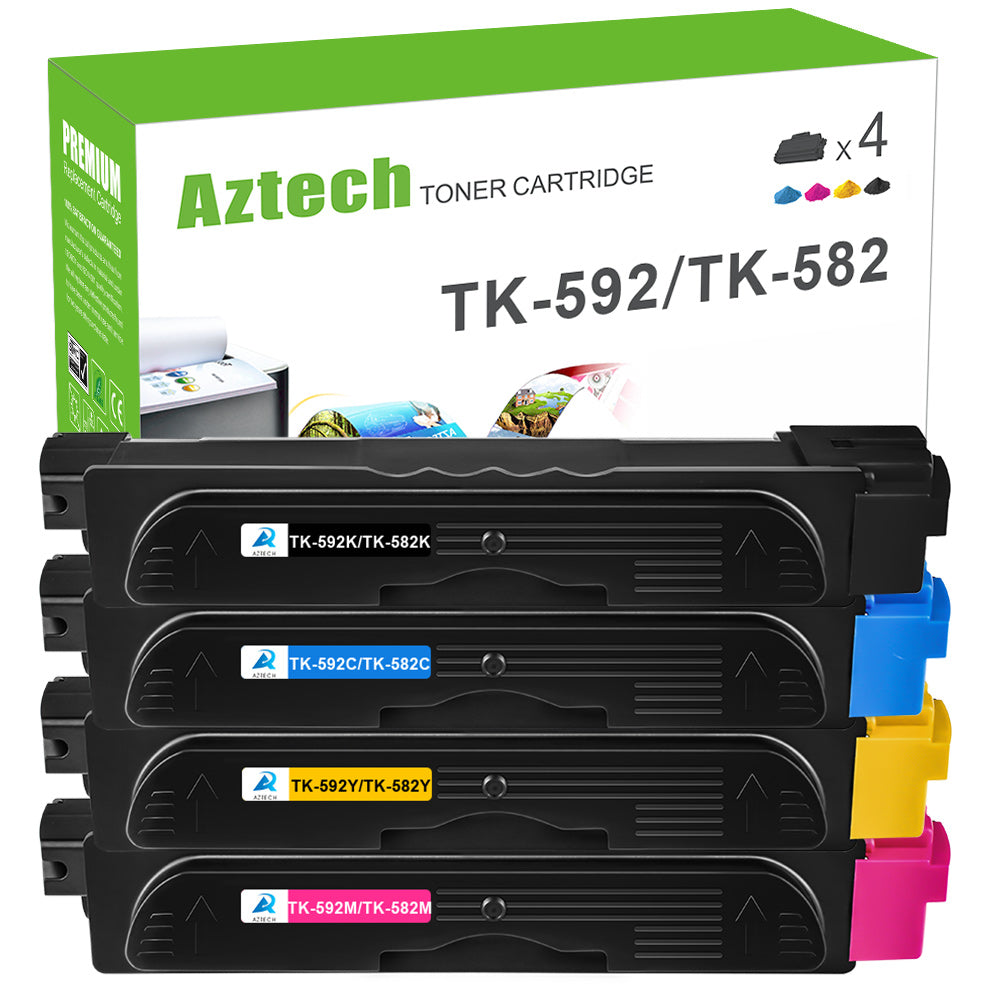 Kyocera TK-592K/TK-592C/TK-592Y/TK-592M Toner Kits Compatible 4 Pack