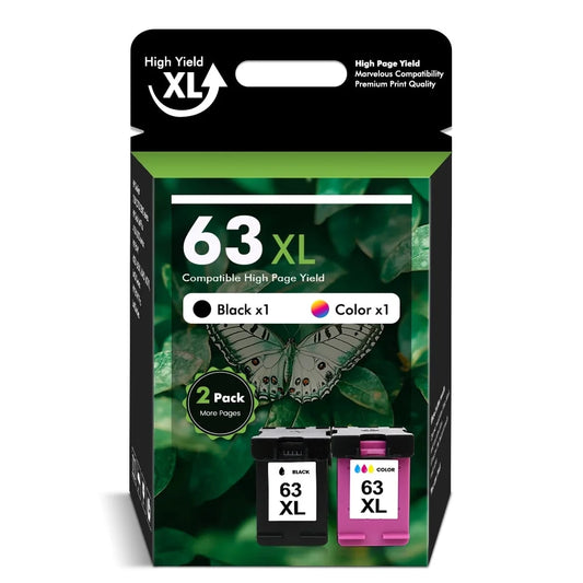 63XL Ink Cartridges Compatible for HP 63 63XL Black and Color for Envy 4510 4520 OfficeJet 4650 4655 3830 5255 5258 Deskjet 3630 3632 1112 2132 2130 HP63XL (1 Pack Black, 1 Pack Tri-color)