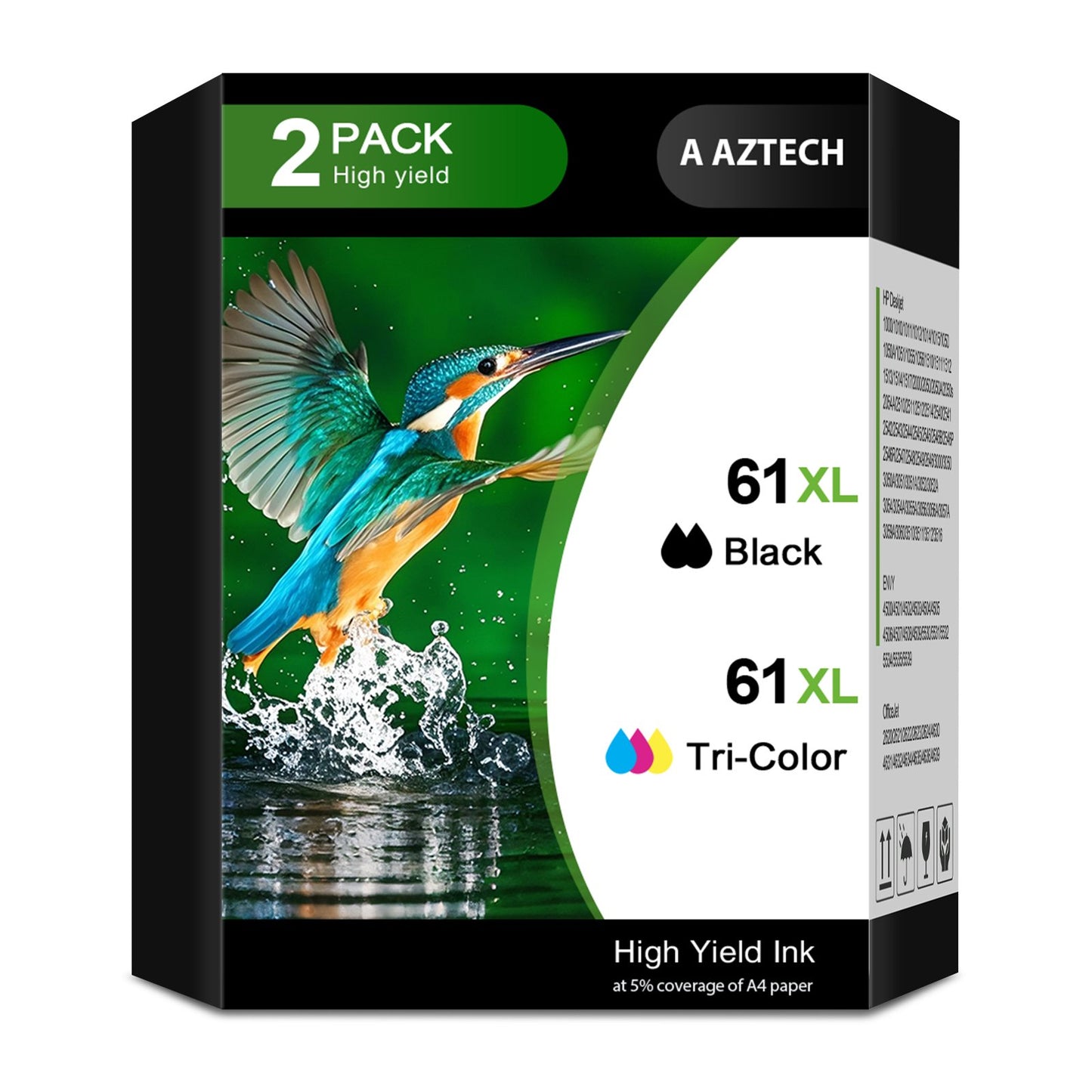 61XL Ink Cartridges Compatible for HP 61 Ink Cartridge for Printer Ink HP 61 for Deskjet 2541 OfficeJet 4630 HP Envy 4500 Printer (2-Pack Black & Tri-Color)