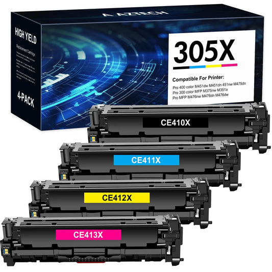 305X 305A Toner Cartridge Replacement for HP 305X 305A CE410X CE410A Compatible with Laserjet Pro 400 Color M451dw M451dn M451nw MFP M475dw M475dn M375nw Printer(Black, Cyan, Magenta, Yellow)