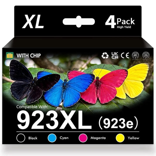 923 923XL Ink Cartridges with Chip Compatible for HP 923e 923XL Ink Combo Pack for OfficeJet Pro 8130 8135 8120 8122 8124 8125 8132 8134 8135 8138 8139 Printer (4 Pack, B/C/M/Y)