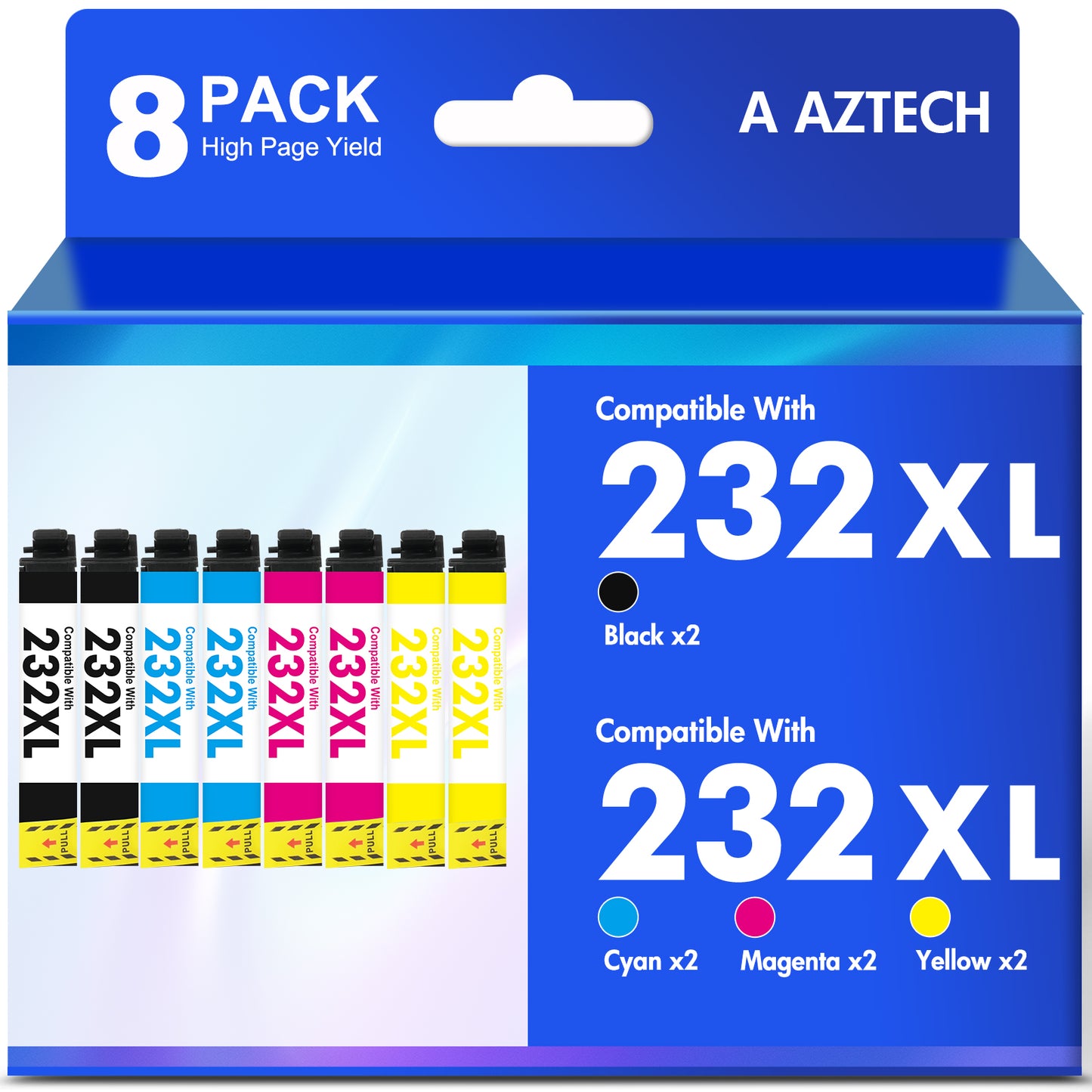8-Pack 232XL Ink Cartridges Compatible for Epson 232 232XL Printer Ink Combo Pack for Workforce WF-2930 WF-2950 Expression XP-4200 XP-4205 (Black, Cyan, Magenta, Yellow)