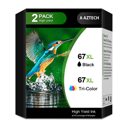 67XL Ink Cartridges Compatible for HP 67 67XL Ink Cartridges DeskJet 2755e 2855e 4155e 4255e 6055e 6065e (2-PACK)