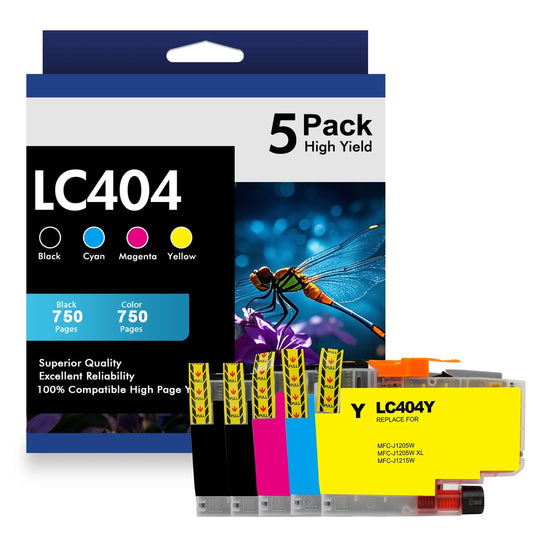 LC404 Ink Cartridges Compatible for Brother LC404 LC-404 Combo High Yield Work for Brother MFC-J1205W MFC-J1215W MFC-J1205W XL Printer Ink (Black Cyan Magenta Yellow, 5 Pack)