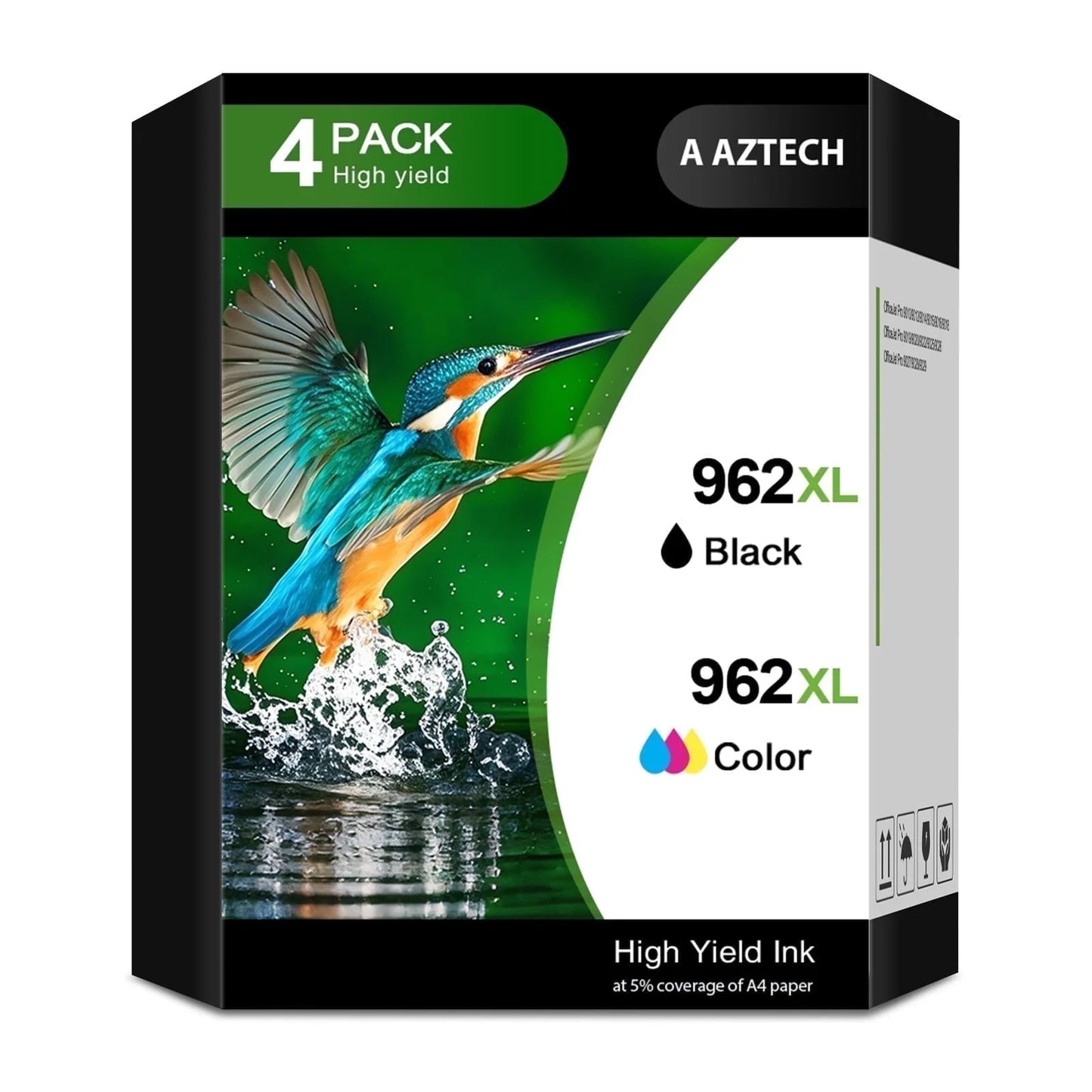 962XL Ink Cartridges Compatible for HP 962 Printer Ink Combo Pack Use with HP OfficeJet Pro 9015 9025 9015e 9025e (4-Pack, Black Cyan Magenta Yellow)