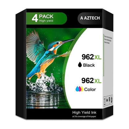 962XL Ink Cartridges Compatible for HP 962 Printer Ink Combo Pack Use with HP OfficeJet Pro 9015 9025 9015e 9025e (4-Pack, Black Cyan Magenta Yellow)