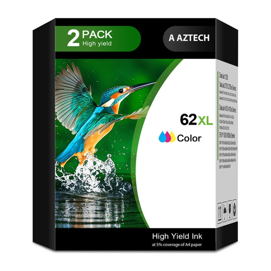 62XL Ink Cartridges Compatible for HP 62 62XL 2 Pack Color Ink for Envy 5540 5640 5660 7644 5740 5741 8000 OfficeJet 200 250 Printer Ink (2 x Tri-color)