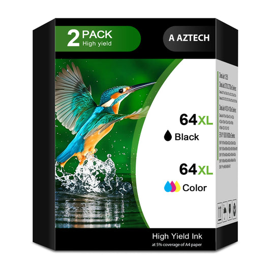 64XL Ink Cartridges Compatible for HP 64 64XL Black and Color for Envy Photo 7855 7858 7155 7120 7158 7800 6255 6252 6232 Printer (2 Pack, 1 x Black, Tri-color)