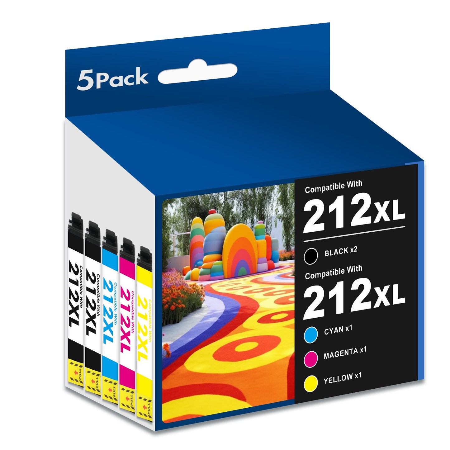 5 Pack 212XL Ink Cartridges Compatible for Epson 212 T212 212XL Ink for WorkForce WF-2850 WF-2830 Expression Home XP-4100 XP-4105 Printer (2Black,Cyan,Magenta,Yellow)