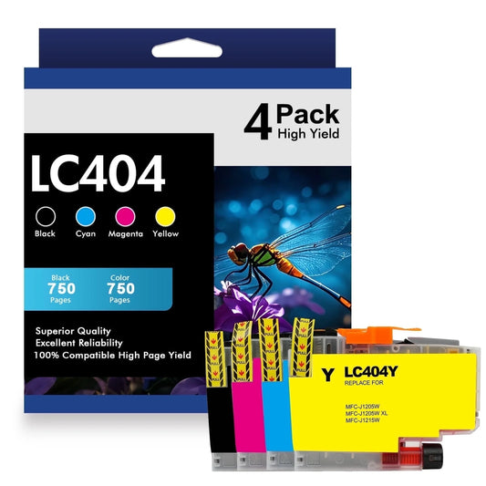 LC404 Ink Cartridges High Yield Compatible for Brother LC404 LC-404 Work for Brother MFC-J1205W MFC-J1215W MFC-J1205W XL Printer Ink (Black Cyan Magenta Yellow, 4 Pack)