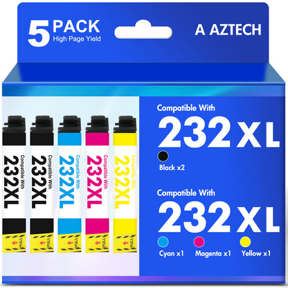 232XL 232 XP-4200 Ink Cartridges Combo Pack Compatible for 232 XL Ink Cartridges for Epson Printer XP4200 XP 4200 Workforce WF-2930 XP-4205 WF-2950 (5 Pack, Black Cyan Magenta Yellow)