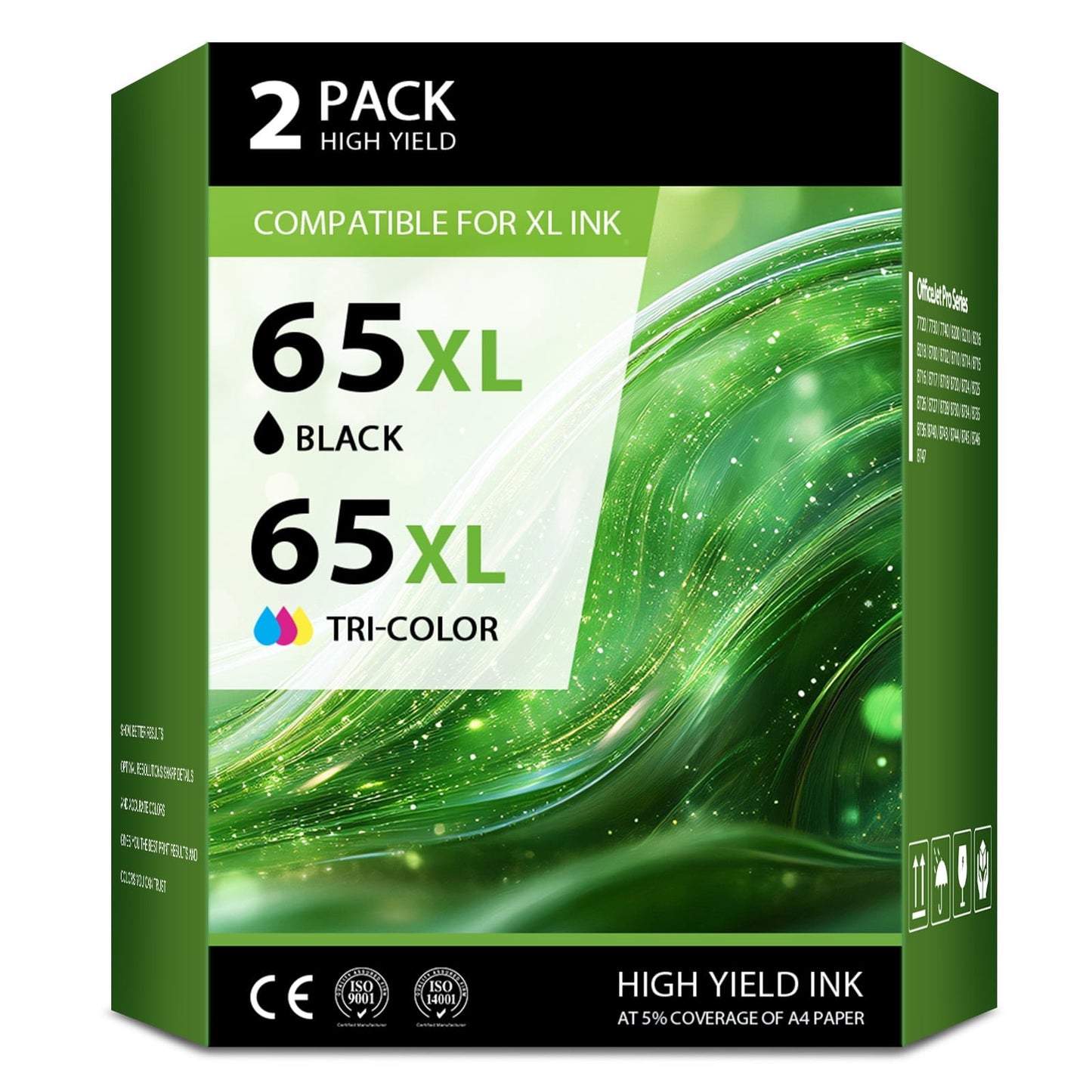 65XL Ink Cartridges Compatible for 65 65XL Black and Color for Envy 5055 5052 5058 Deskjet 3755 2655 2652 3722 2622 2624 2620 (1 Pack Black, 1 Pack Tri-color)