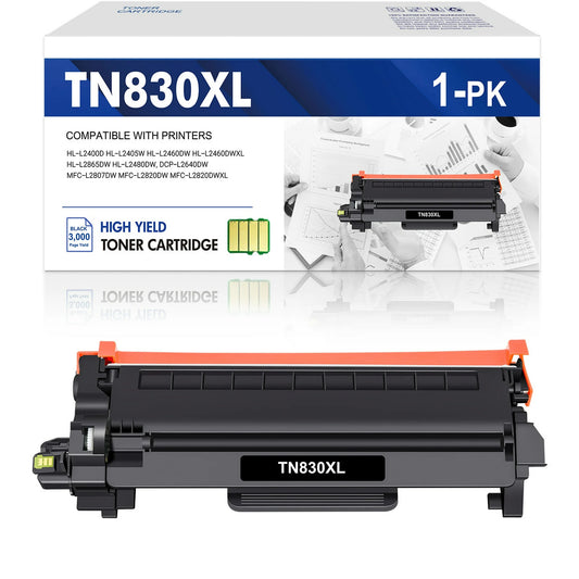 TN830XL TN830 High Yield Toner Cartridge Compatible for Brother TN830XL TN830 TN-830 DCP-L2640DW HL-L2460DW HL-L2405W MFC-L2820DW L2900DW HL-L2400D L2405W L2480DW Printer Ink Black 1-Pack