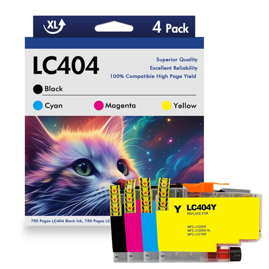 LC404 Ink Cartridges Compatible for Brother LC404 LC-404 Combo High Yield Work for Brother MFC-J1205W MFC-J1215W MFC-J1205W XL Printer Ink (Black Cyan Magenta Yellow, 4 Pack)