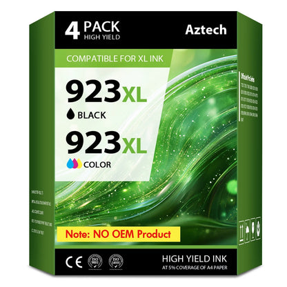 923XL 923 Ink Cartridge with Chip Compatible for HP 923e 923XL for OfficeJet Pro 8130 8135 8120 8122 8124 8125 8132 8134 8135 8138 8139 Printer(4 Pack, Black, Cyan, Magenta, Yellow)