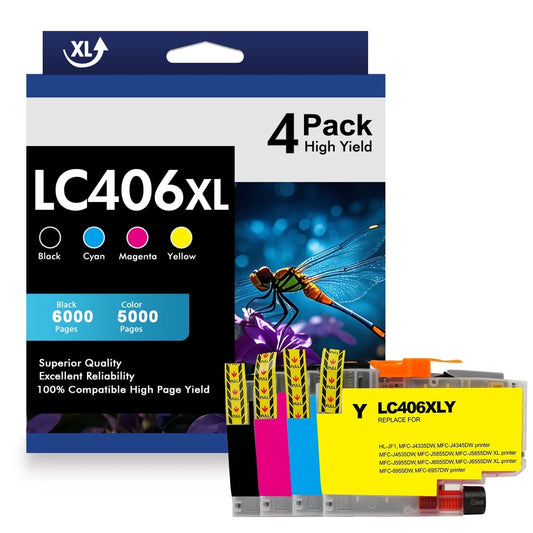 LC406 LC406XL Ink Cartridges 4-Pack Compatible for Brother LC406 XL LC406 MFC-J4335DW MFC-J4535DW MFC-J5855DW MFC-J6555DW MFC-6955DW Printer | LC406 Black Cyan Yellow Magenta 4-Pack