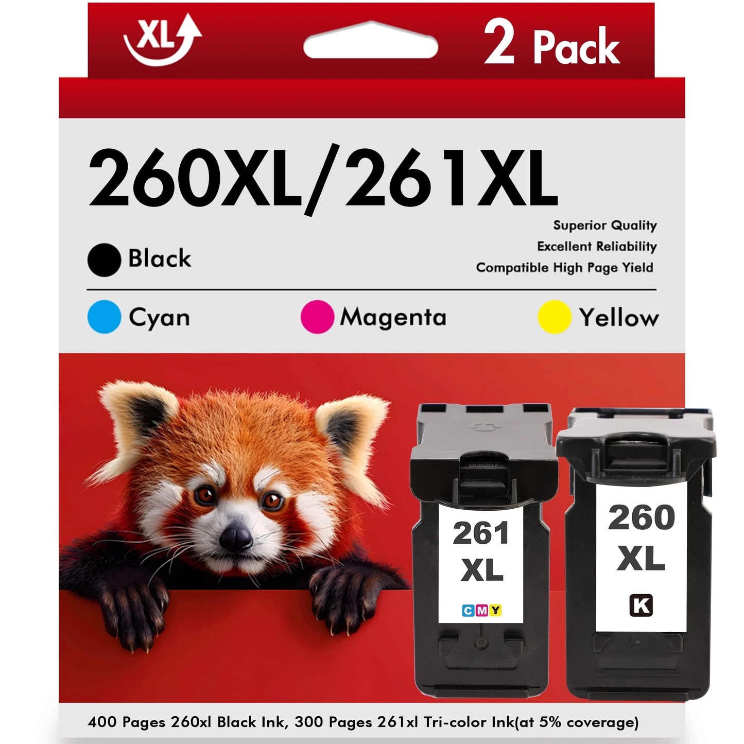 260XL 261XL Ink Cartridges Compatible for Canon PG-260XL 261XL Combo Pack for PIXMA TS6420 TS5320 TR7020 TR7022 TS5300 Printer (2 Pack, Black, Tri-color)