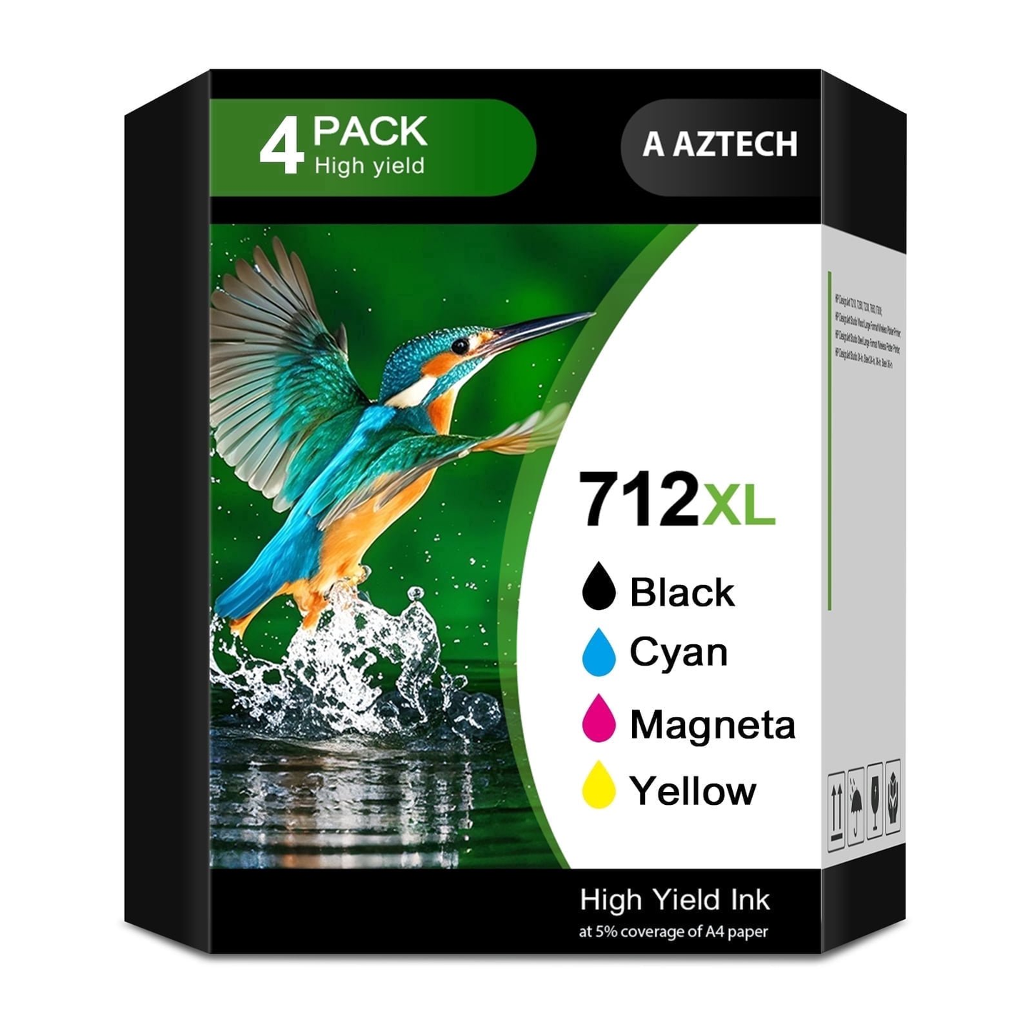 712 712XL T210 Designjet Ink Cartridges Combo Pack T210 Compatible for HP 712 XL for DesignJet T650 T630 T230 Studio Plotter Printer High Yield (4 Pack, Black, Cyan, Yellow, Magenta)
