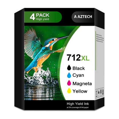 712 712XL T210 Designjet Ink Cartridges Combo Pack T210 Compatible for HP 712 XL for DesignJet T650 T630 T230 Studio Plotter Printer High Yield (4 Pack, Black, Cyan, Yellow, Magenta)