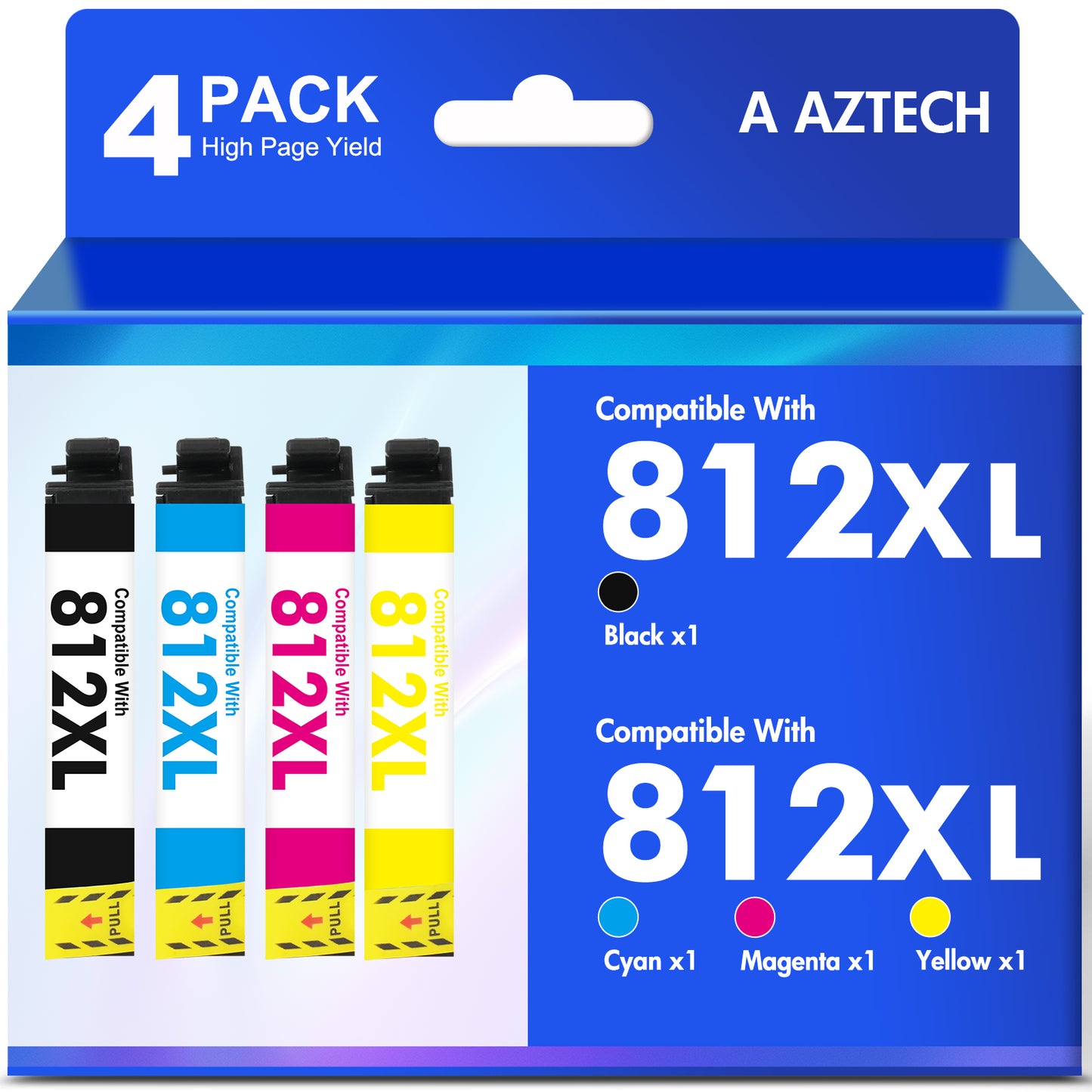 812XL Ink Cartridge Compatible for Epson 812 T812 T812xl WF7840 WF7820 Use with Epson WorkForce Pro WF-7310 WF-7820 WF-7840 EC-C7000 Printers (Black Cyan Magenta Yellow, 4-Pack)