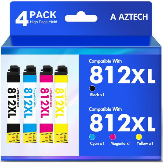 812XL Ink Cartridge Compatible for Epson 812 T812 T812xl WF7840 WF7820 Use with Epson WorkForce Pro WF-7310 WF-7820 WF-7840 EC-C7000 Printers (Black Cyan Magenta Yellow, 4-Pack)