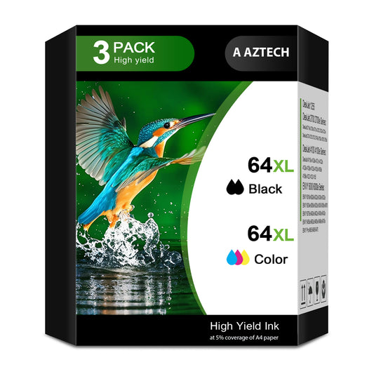 64XL Ink Cartridges Compatible for HP 64 64XL Black and Color for Envy Photo 7855 7858 7155 7120 7158 7800 6255 6252 6232 Printer(3 Pack, 2 x Black, Tri-color)