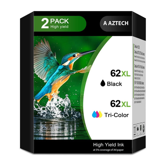 62XL Ink Cartridges Compatible for HP 62 62XL Black and Color for Envy 5540 5640 5660 7644 5740 5741 8000 OfficeJet 200 250 Printer Ink (2 Pack, 1 x Black, Tri-color)