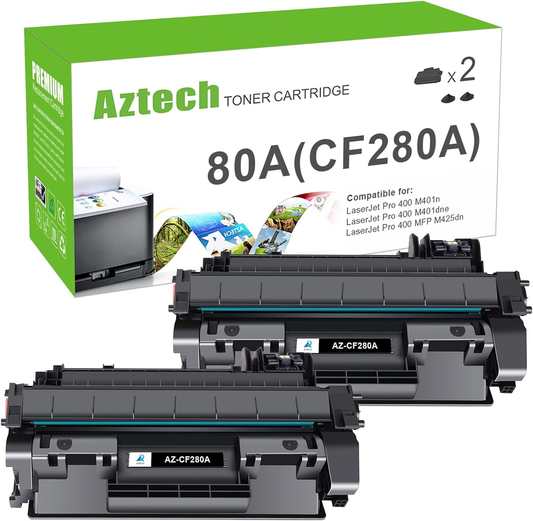 80A CF280A Cartuccia Toner Compatibile per HP 80A CF280A 80X CF280X Laserjet Pro 400 M401dn M401dw M401n M401dne M401d M425dn M425dw (Nero, 2-Pack)