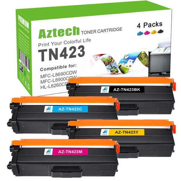 A Aztech TN423 Compatible Toner Replacement for Brother TN-423 MFC-L8690CDW DCP-L8410CDW HL-L8260CDW HL-L8360CDW MFC-L8900CDW Black Cyan Yellow Magenta