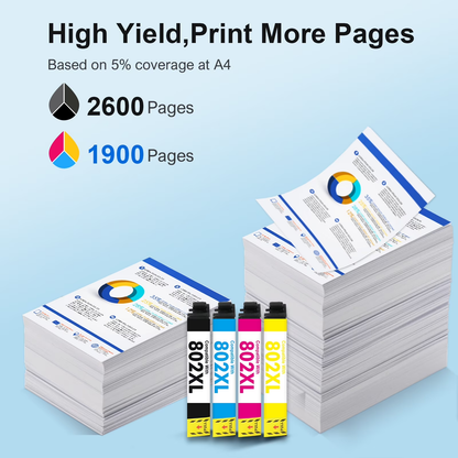 802XL Ink Cartridge Compatible for Epson 802 T802 T802XL WF-4740 WF-4720 WF-4730 Printer Pack of 4