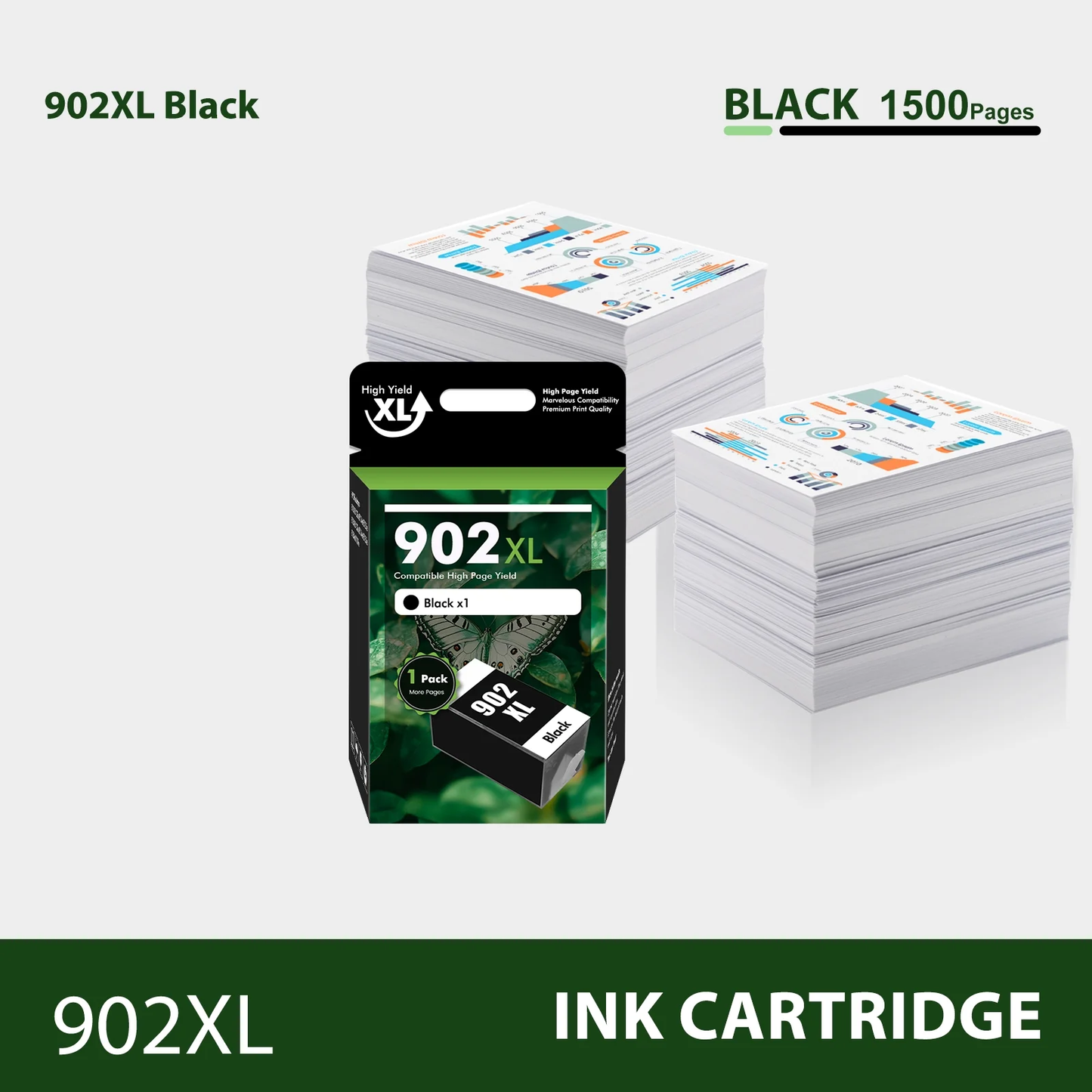 902XL 902 Ink Cartridges Compatible for HP 902 902XL 1 Pack Black Ink for OfficeJet Pro 6978 6968 6970 6971 6974 6975 6979 6960 6961 6963 6964 6965 6966 6950 902 XL Printer
