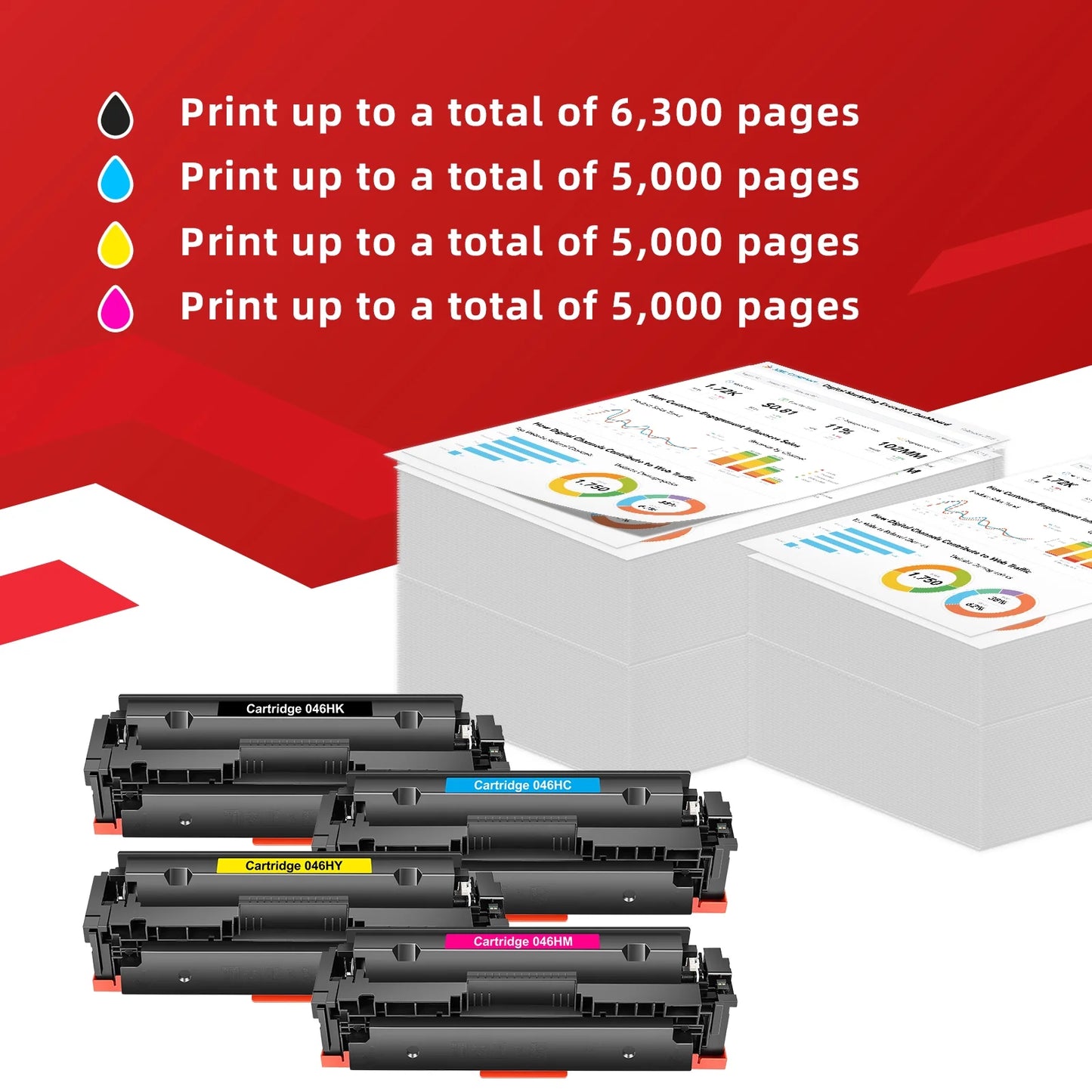 4-Pack 046H Toner Cartridge Compatible for Canon 046H 046 imageCLASS MF731Cdw MF733Cdw MF735Cdw LBP654Cd Printer with Chip High Yield(Black,Cyan,Magenta,Yellow)