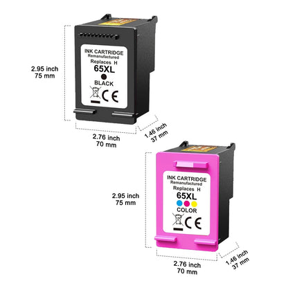 65XL Ink Cartridges Compatible for 65 65XL Black and Color for Envy 5055 5052 5058 Deskjet 3755 2655 2652 3722 2622 2624 2620 (1 Pack Black, 1 Pack Tri-color)