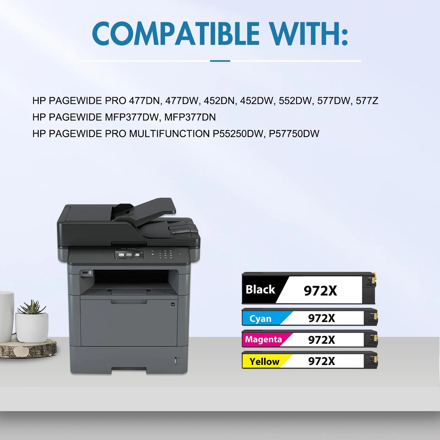 972X Ink Cartridges Compatible for HP 972A Ink Cartridges for Pagewide Pro 477dw 577dw 452dw 477dn 452dn 577z 552dw 377dw P55250dw Printers (Black Cyan Magenta Yellow) 4-Pack