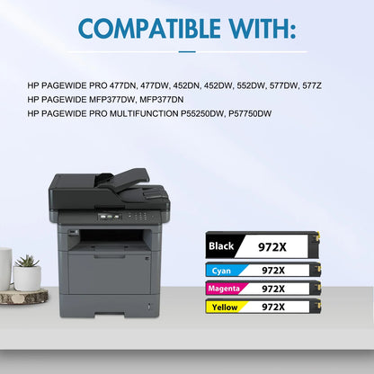 972X Ink Cartridges Compatible for HP 972A Ink Cartridges for Pagewide Pro 477dw 577dw 452dw 477dn 452dn 577z 552dw 377dw P55250dw Printers (Black Cyan Magenta Yellow) 4-Pack