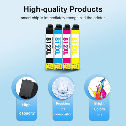 812XL Ink Cartridge Compatible for Epson 812 T812 T812xl WF7840 WF7820 Use with Epson WorkForce Pro WF-7310 WF-7820 WF-7840 EC-C7000 Printers (Black Cyan Magenta Yellow, 4-Pack)
